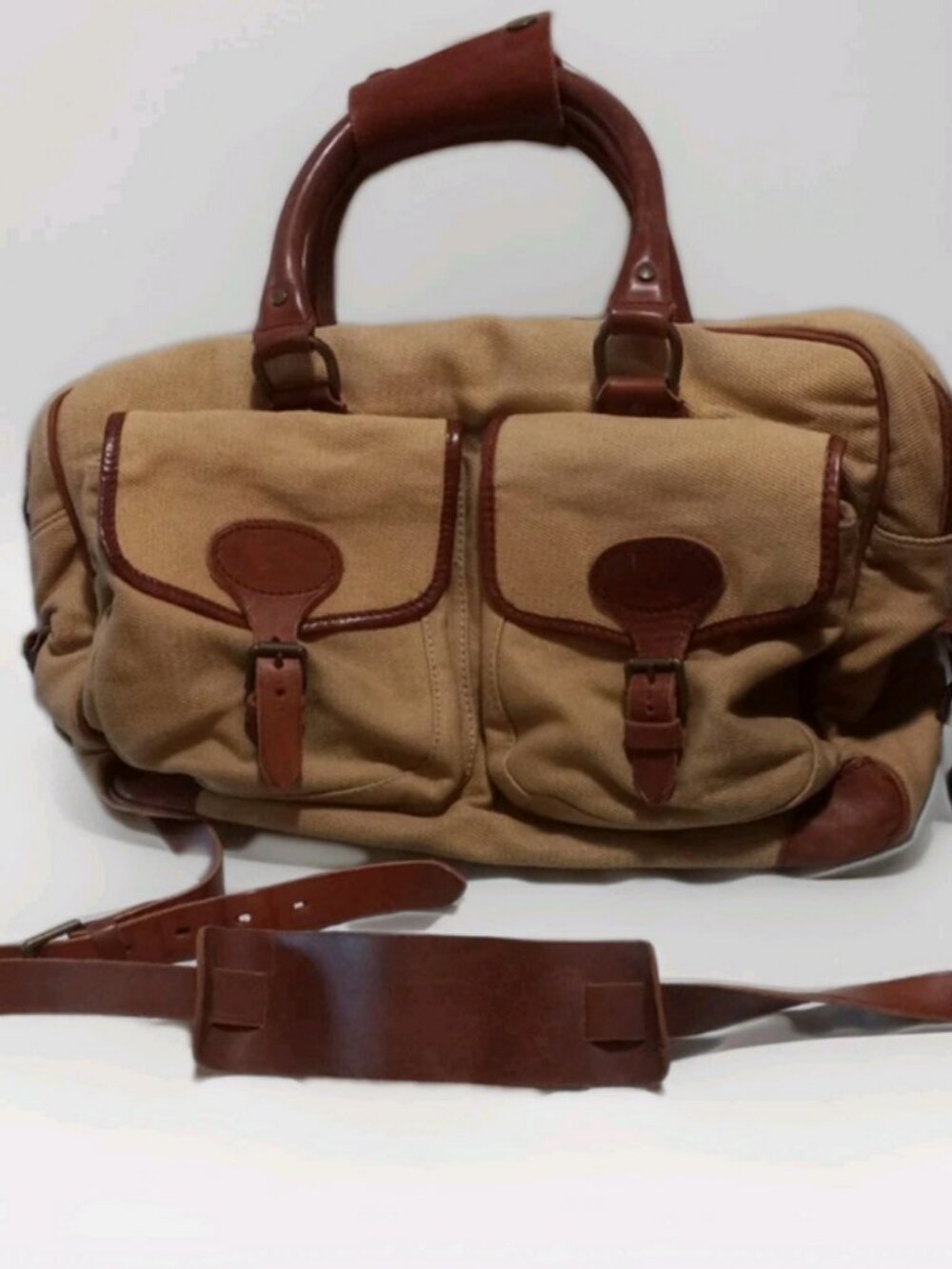 Polo Ralph Lauren Mens Commuter vintage bag Khakil and Leather trim safari